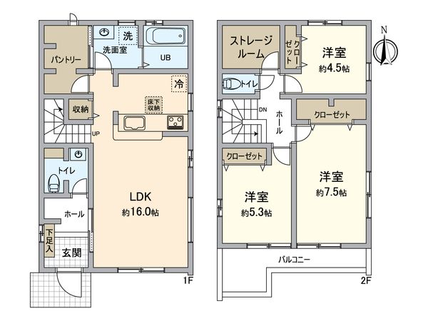 日野市旭が丘5丁目 新築戸建2号棟 間取図(平面図)