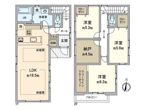 八王子市台町3丁目 新築戸建 2号棟 間取図(平面図) 八王子市台町3丁目 新築戸建 2号棟 間取図(平面図)