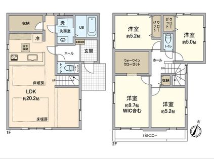 八王子市上柚木 新築戸建1号棟 間取図(平面図)