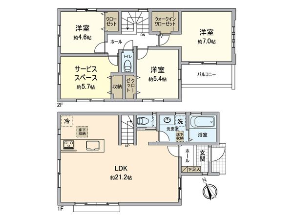 日野市東豊田3丁目 新築戸建1号棟 間取図(平面図) 間取図(平面図)
