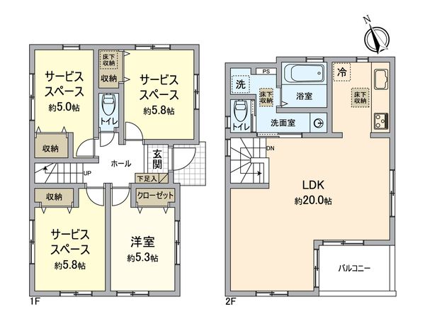 日野市東豊田3丁目 新築戸建2号棟 間取図(平面図) 間取図(平面図)