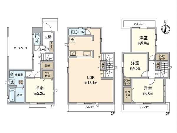 八王子市本町 新築戸建2号棟 間取図(平面図) 八王子市本町 新築戸建2号棟 間取図(平面図)