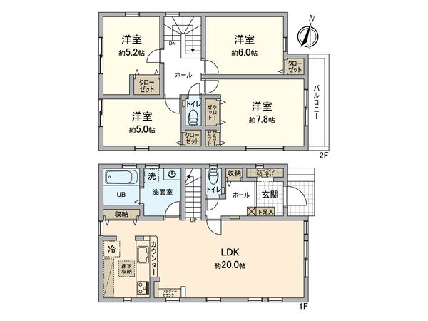 八王子市長房町 新築戸建1号棟 間取図(平面図) 八王子市長房町 新築戸建1号棟 間取図(平面図)