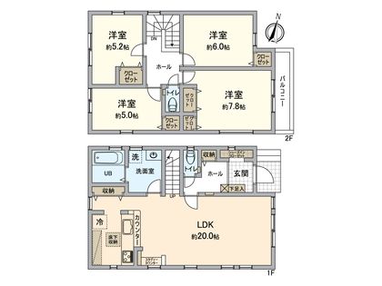 八王子市長房町 新築戸建1号棟 間取図(平面図)