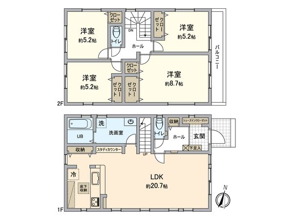 八王子市長房町 新築戸建2号棟 間取図(平面図) 八王子市長房町 新築戸建2号棟 間取図(平面図)