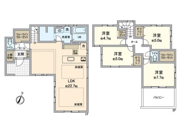 八王子市北野台2丁目 新築戸建1号棟 間取図(平面図) 八王子市北野台2丁目 新築戸建1号棟 間取図(平面図)