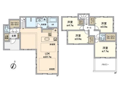 八王子市北野台2丁目 新築戸建1号棟 間取図(平面図)