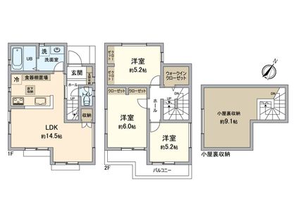 日野市東豊田1丁目 新築戸建 1号棟 間取図(平面図)