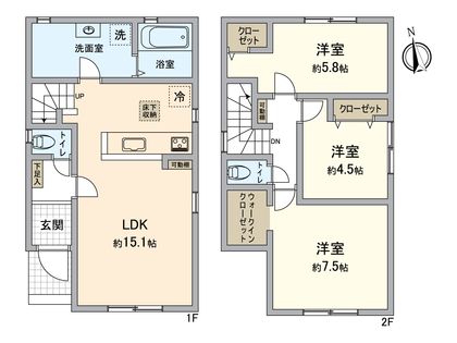 八王子市上壱分方町 新築戸建2号棟 間取図(平面図)