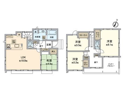 八王子市上柚木 新築戸建1号棟 間取図(平面図)