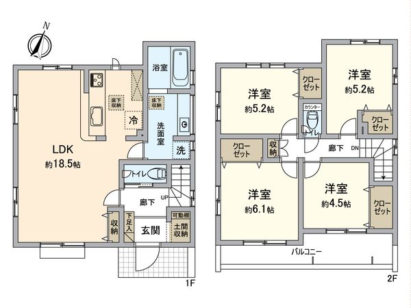 八王子市上柚木 新築戸建2号棟 間取図(平面図)