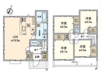八王子市上柚木 新築戸建2号棟 間取図(平面図)