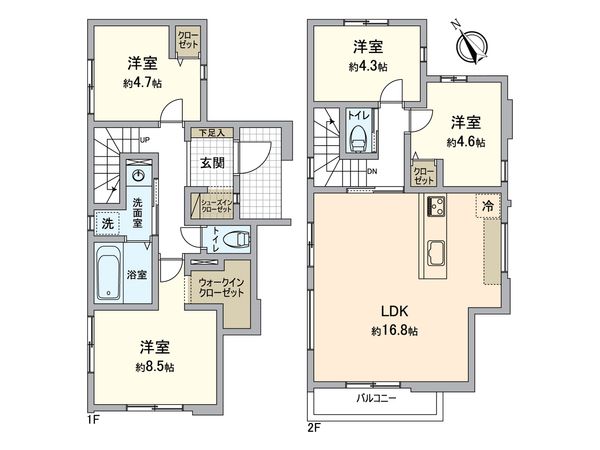八王子市長沼町 新築戸建 1号棟 間取図(平面図) 間取図(平面図)