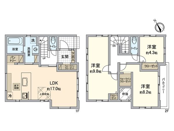 八王子市長沼町 新築戸建 2号棟 間取図(平面図) 間取図(平面図)