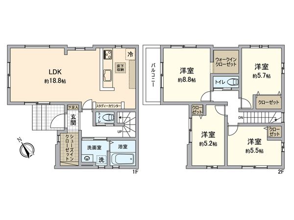 八王子市中野山王1丁目 新築戸建 1号棟 間取図(平面図) 八王子市中野山王1丁目 新築戸建 1号棟 間取図(平面図)