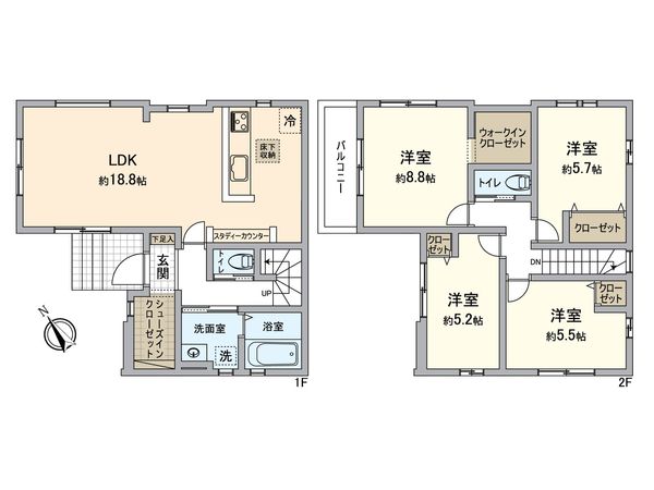 八王子市中野山王1丁目 新築戸建 1号棟 間取図(平面図)
