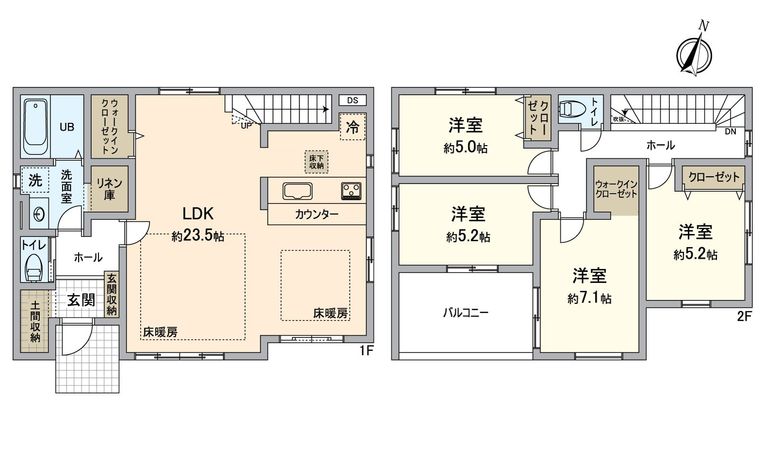 八王子市北野台2丁目 新築戸建 間取図(平面図) 八王子市北野台2丁目 新築戸建 間取図(平面図)