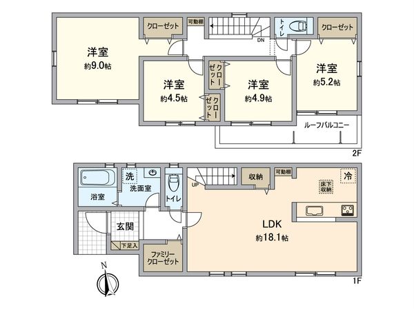 日野市大坂上3丁目 新築戸建1号棟 間取図(平面図)