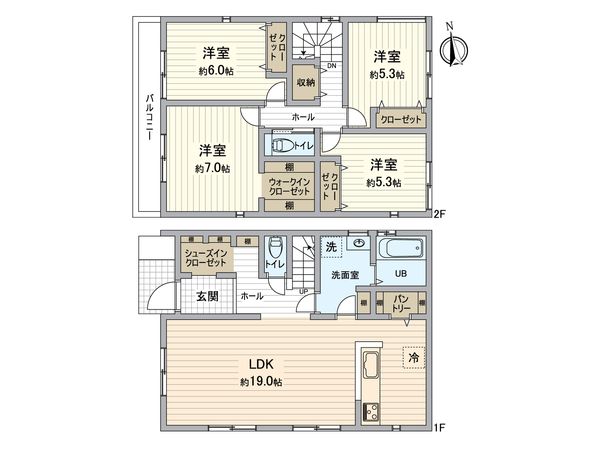 八王子市上柚木 新築戸建1号棟 間取図(平面図) 間取図(平面図)
