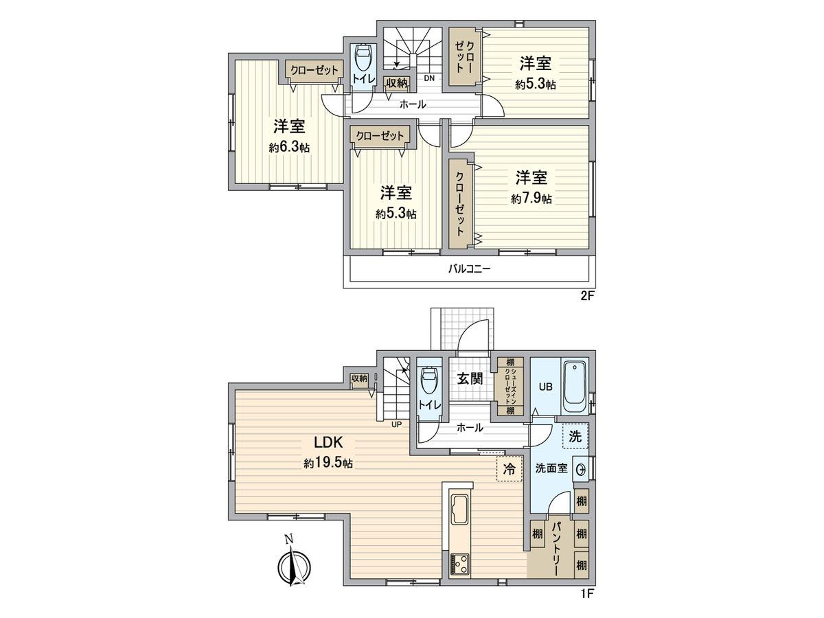 八王子市上柚木 新築戸建2号棟 間取図(平面図) 間取図(平面図)