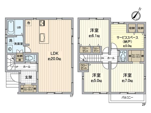八王子市上柚木 新築戸建 1号棟 間取図(平面図) 八王子市上柚木 新築戸建 1号棟 間取図(平面図)