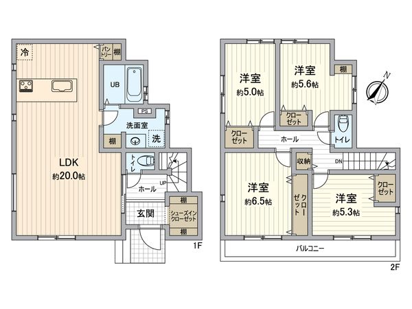 八王子市上柚木 新築戸建 2号棟 間取図(平面図) 八王子市上柚木 新築戸建 2号棟 間取図(平面図)