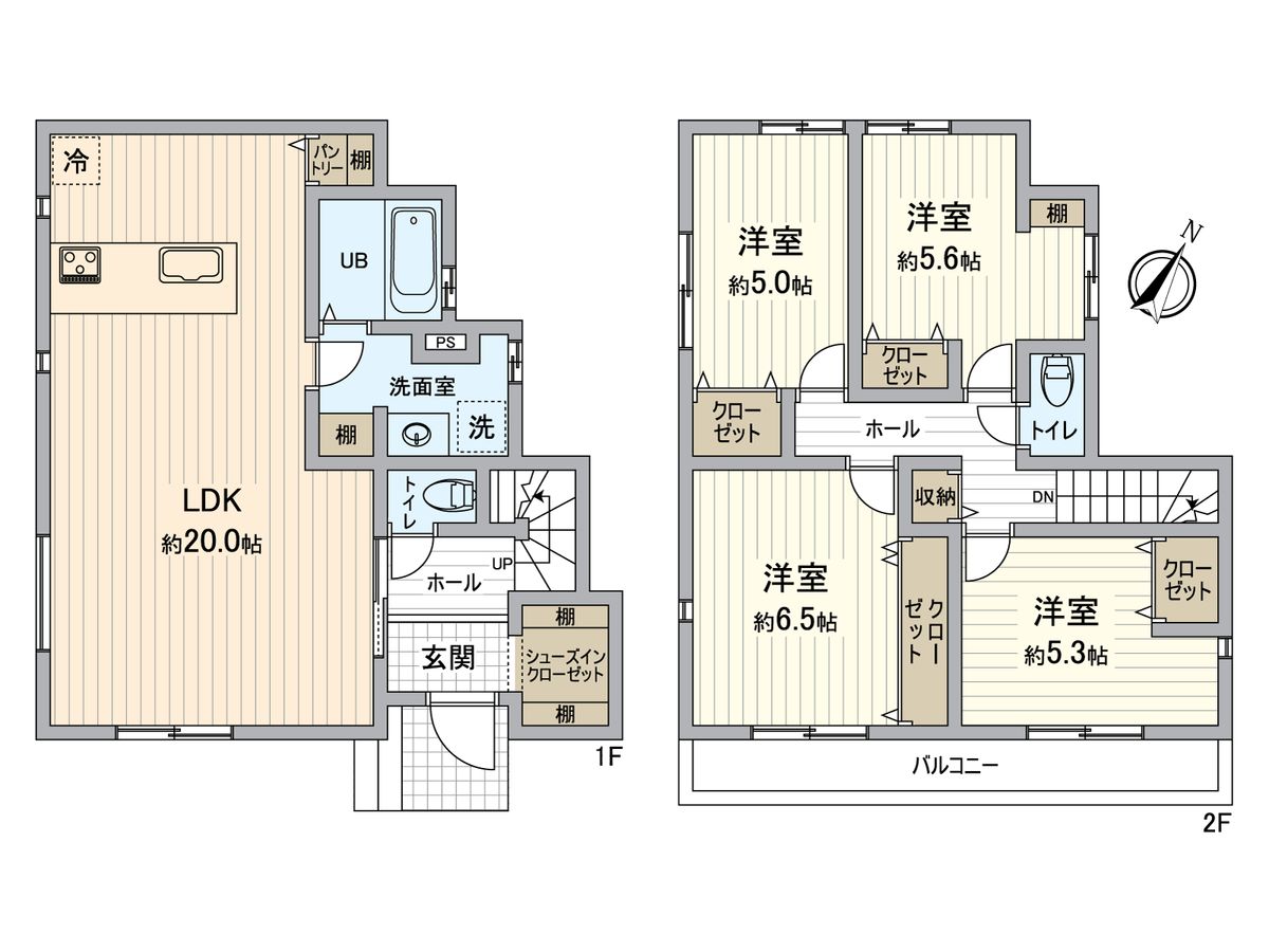 八王子市上柚木 新築戸建 2号棟 間取図(平面図) 間取図(平面図)