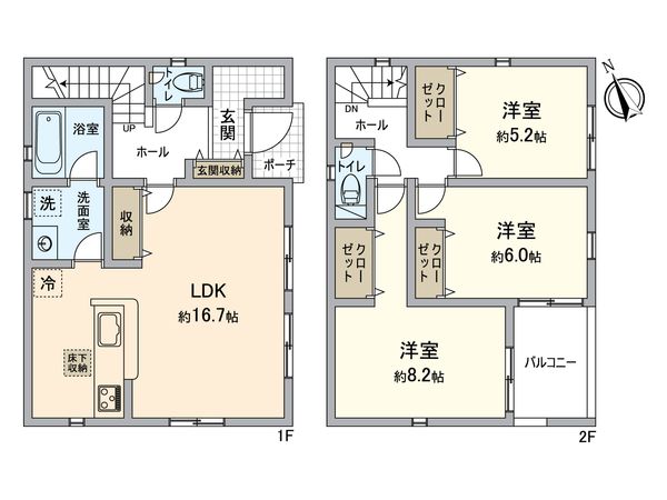 八王子市諏訪町 新築戸建1号棟 間取図(平面図) 八王子市諏訪町 新築戸建1号棟 間取図(平面図)