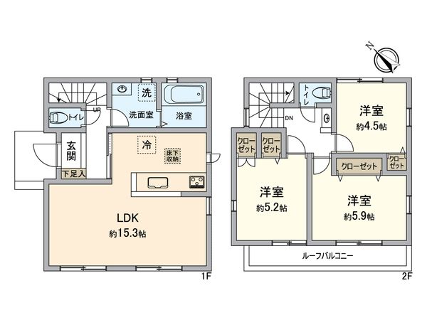 八王子市大和田町1丁目 新築戸建 1号棟 間取図(平面図) 間取図(平面図)