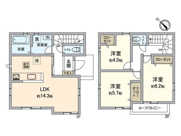 八王子市大和田町1丁目 新築戸建 2号棟 間取図(平面図) 間取図(平面図)