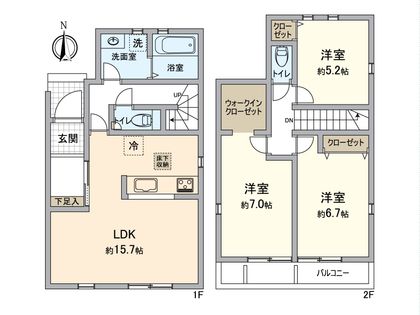 八王子市元八王子町3丁目 新築戸建2号棟 間取図(平面図)