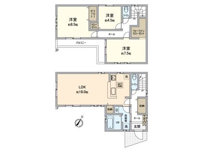 八王子市泉町 新築戸建  1号棟 間取図(平面図)