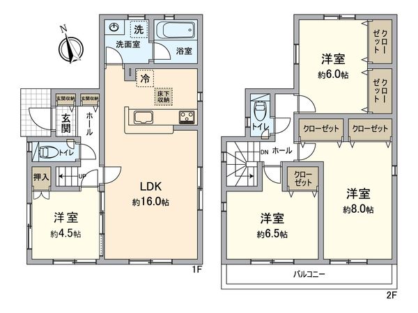 八王子市元八王子町2丁目 新築戸建 1号棟 間取図(平面図)