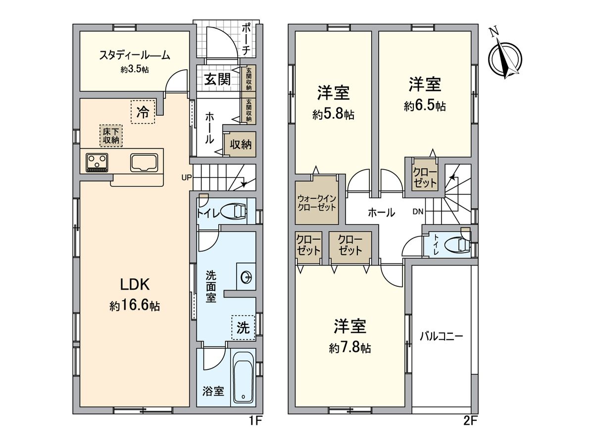 八王子市上壱分方町 新築戸建 2号棟 間取図(平面図) 間取図(平面図)