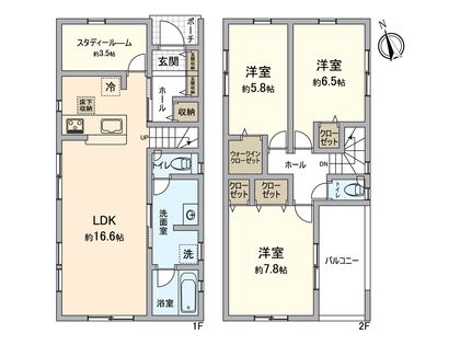 八王子市上壱分方町 新築戸建 2号棟 間取図(平面図)