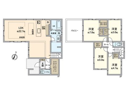 八王子市めじろ台4丁目 新築戸建 1号棟 間取図(平面図)