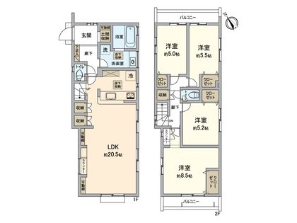 八王子市中野町 新築戸建1号棟 間取図(平面図)