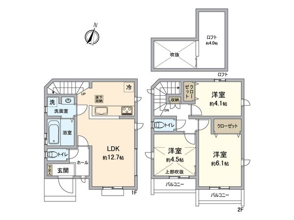 日野市西平山2丁目 新築戸建B号棟 間取図(平面図)