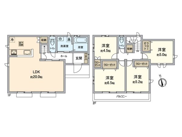 八王子市弐分方町 新築戸建 B号棟 間取図(平面図) 八王子市弐分方町 新築戸建 B号棟 間取図(平面図)