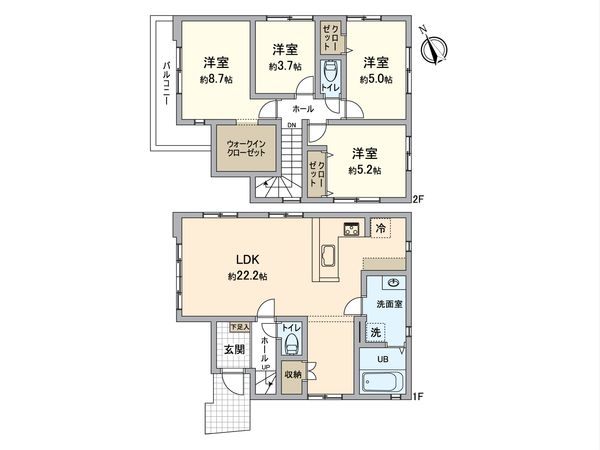 八王子市中野町 新築戸建1号棟 間取図(平面図) 間取図(平面図)