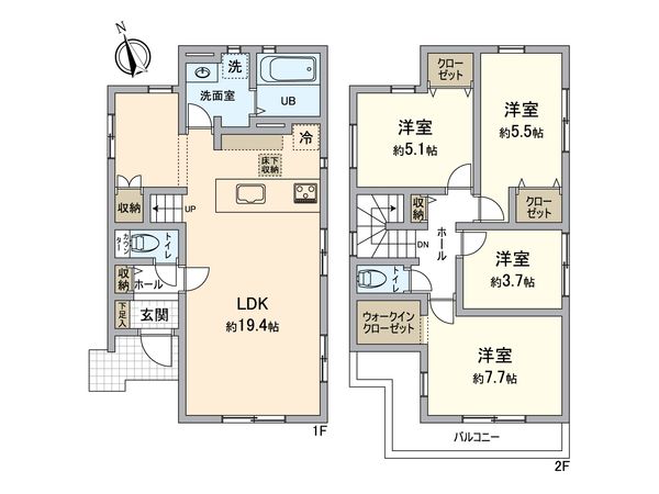 八王子市中野町 新築戸建3号棟 間取図(平面図) 間取図(平面図)