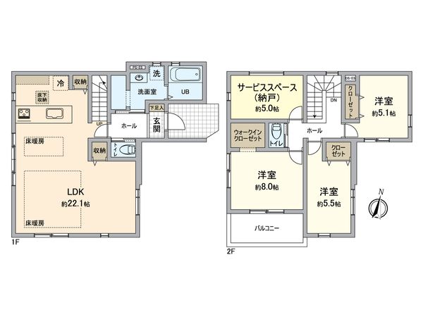 八王子市長房町 新築戸建 1号棟 間取図(平面図) 間取図(平面図)