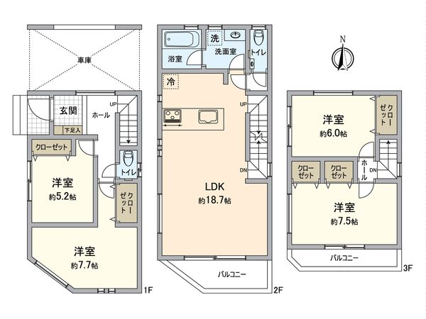 八王子市万町 新築戸建 1号棟 間取図(平面図)