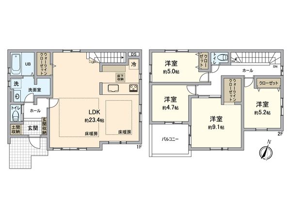 八王子市北野台3丁目 新築戸建 1号棟 間取図(平面図) 間取図(平面図)