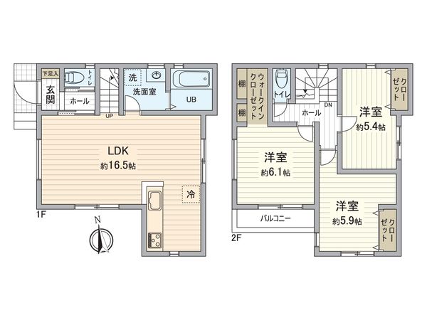 八王子市片倉町 新築戸建2号棟 間取図(平面図)