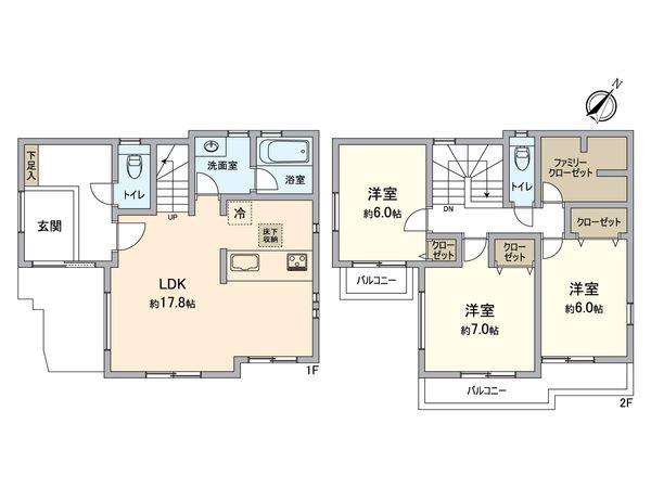 日野市南平6丁目 新築戸建1号棟 間取図(平面図)