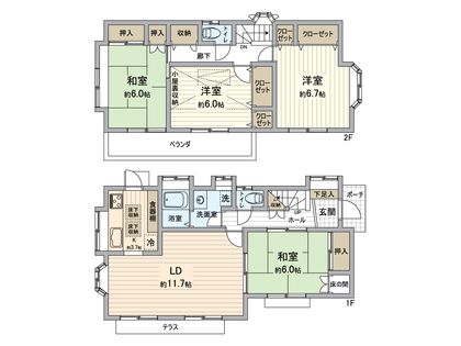 日野市旭が丘2丁目 戸建 間取図(平面図)