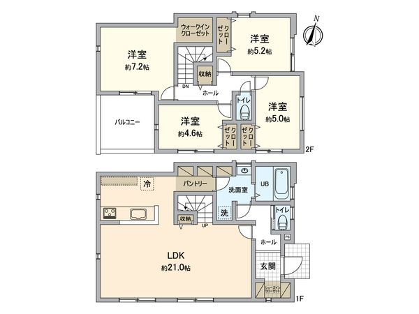 八王子市北野台4丁目 新築戸建 2号棟 間取図(平面図) 八王子市北野台4丁目 新築戸建 2号棟 間取図(平面図)