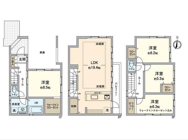 八王子市台町 新築戸建1号棟 間取図(平面図) 八王子市台町 新築戸建1号棟 間取図(平面図)
