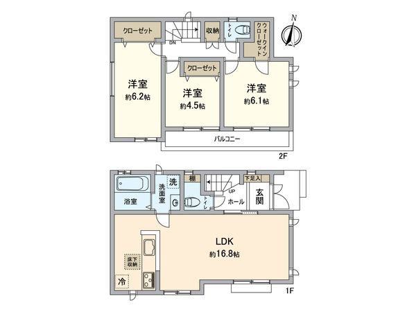 八王子市打越町新築戸建 1号棟 間取図(平面図) 八王子市打越町新築戸建 1号棟 間取図(平面図)